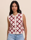 Red and White Crochet Button Through Top