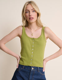 Green Pointelle Button Through Vest