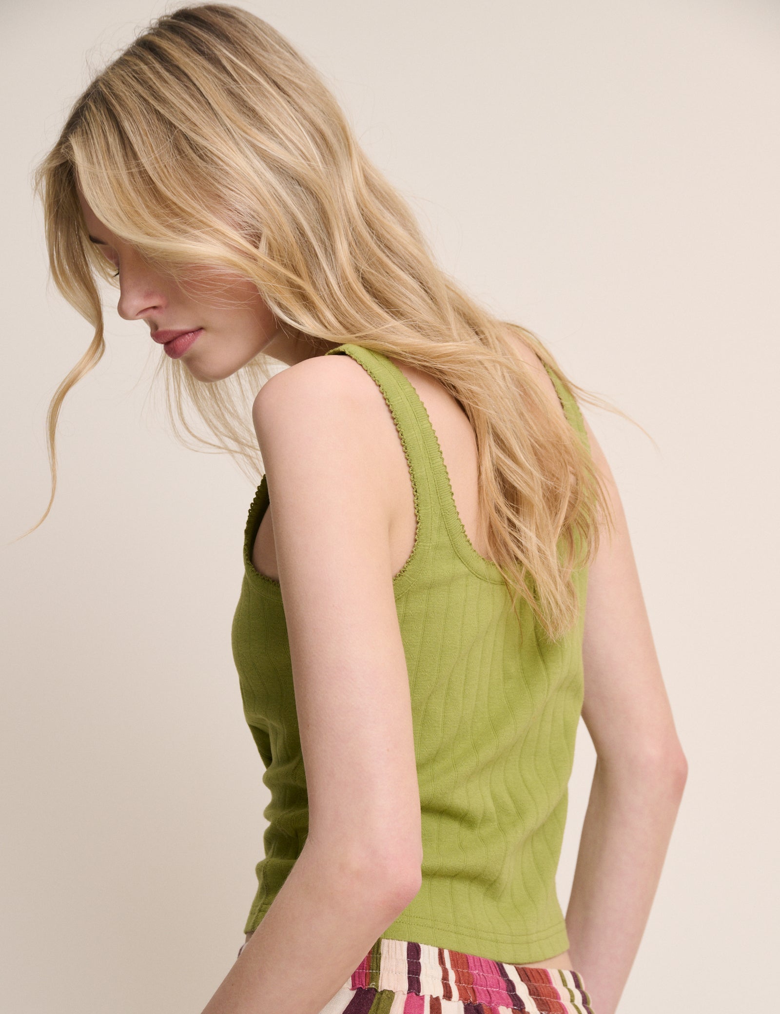 Green Pointelle Button Through Vest