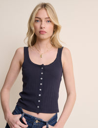Navy Pointelle Button Through Vest