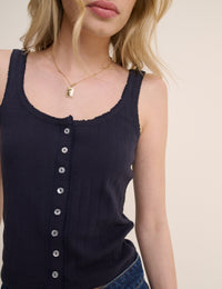 Navy Pointelle Button Through Vest