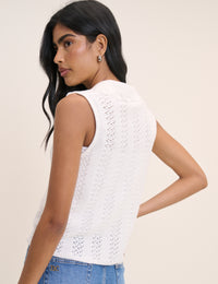 White Crochet Tie Front Top