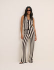 Brown And Cream Crochet Striped Trousers