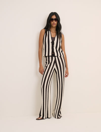 Brown And Cream Crochet Striped Trousers