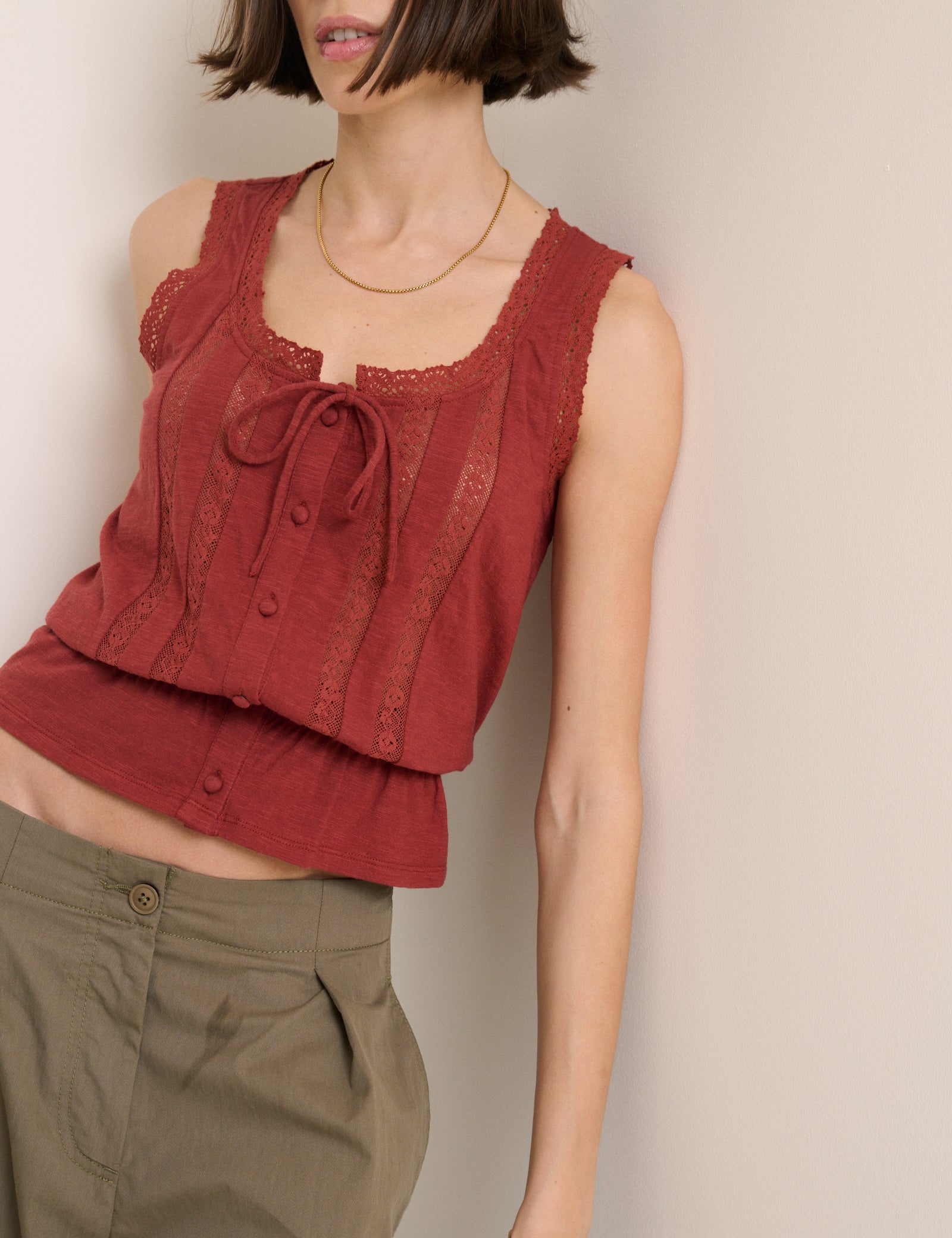 Red Lace Trim Prairie Blouse