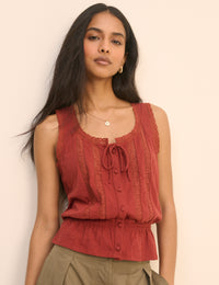 Red Lace Trim Prairie Blouse
