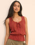 Red Lace Trim Prairie Blouse
