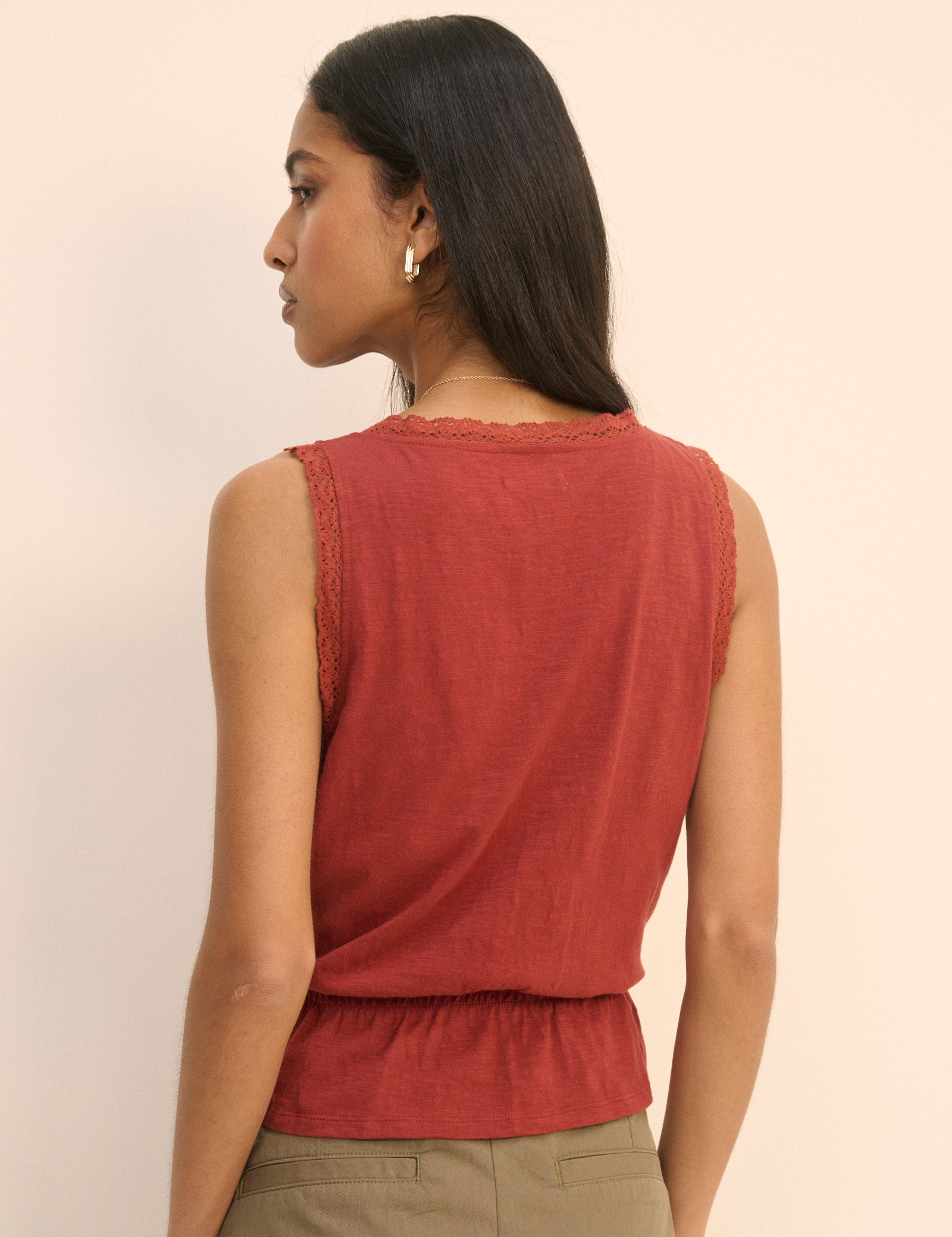 Red Lace Trim Prairie Blouse