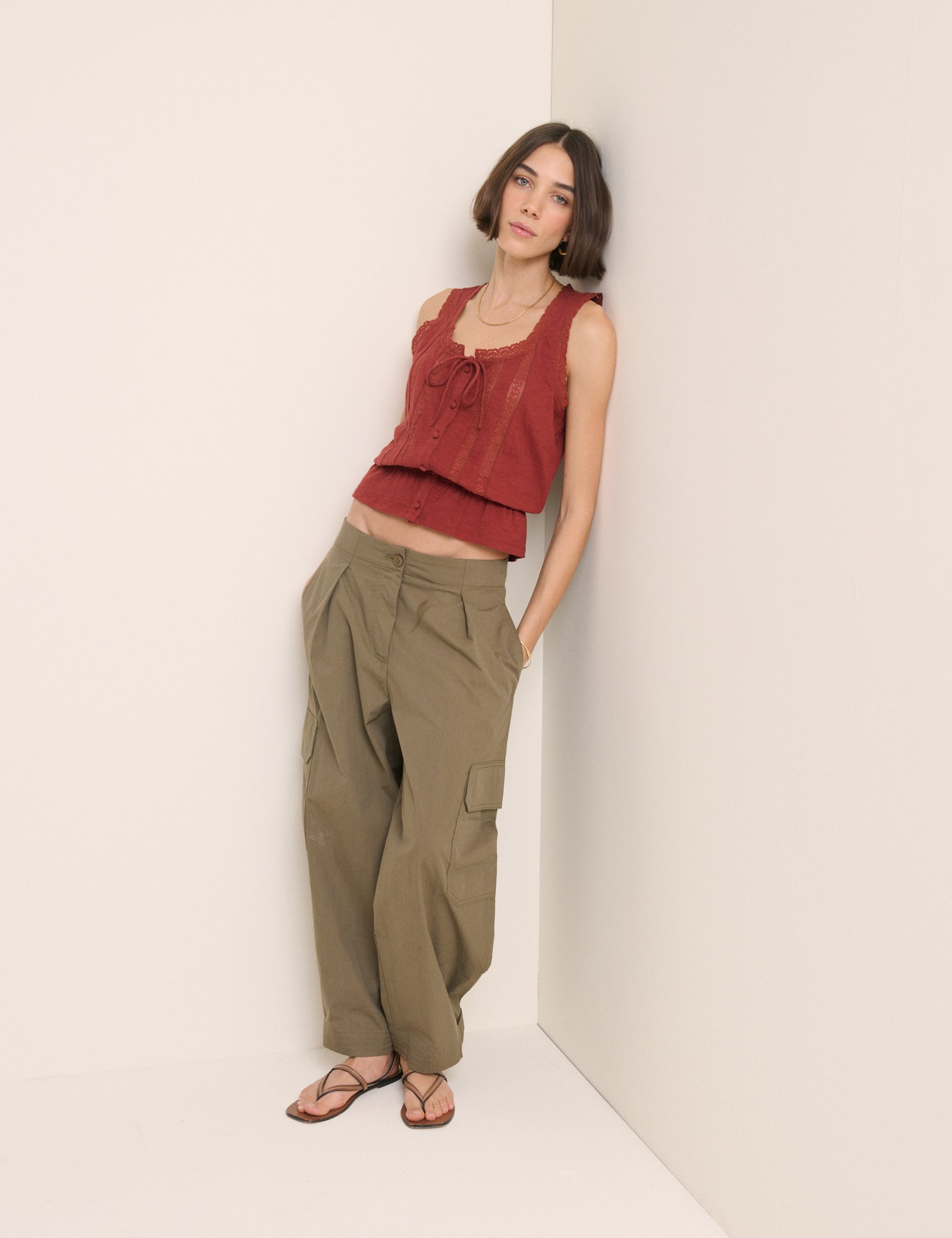 Red Lace Trim Prairie Blouse