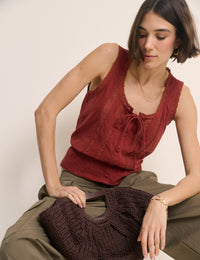 Red Lace Trim Prairie Blouse