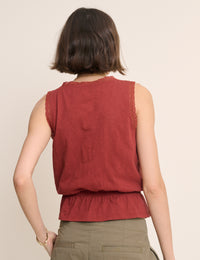 Red Lace Trim Prairie Blouse