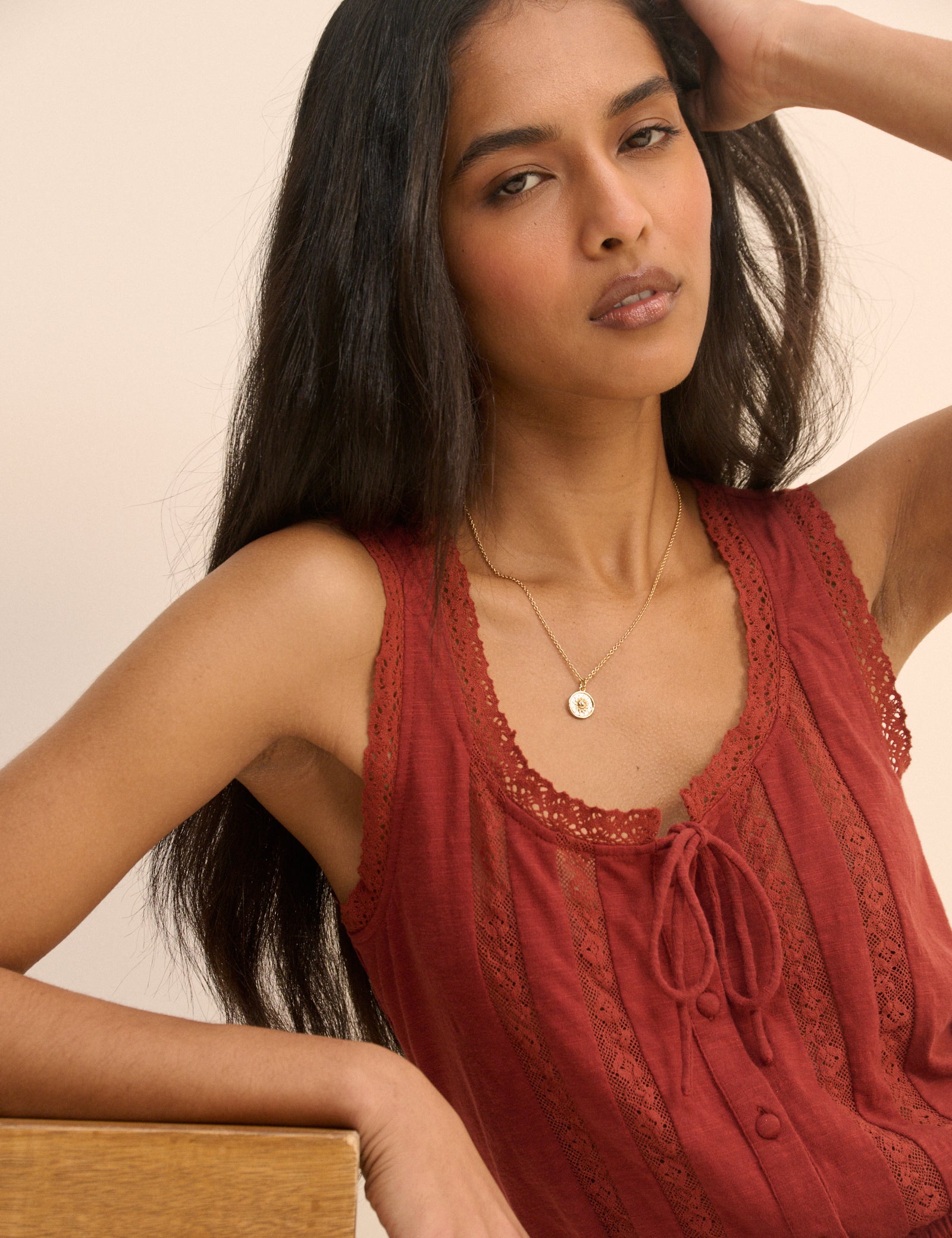 Red Lace Trim Prairie Blouse