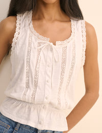 White Lace Trim Prairie Blouse