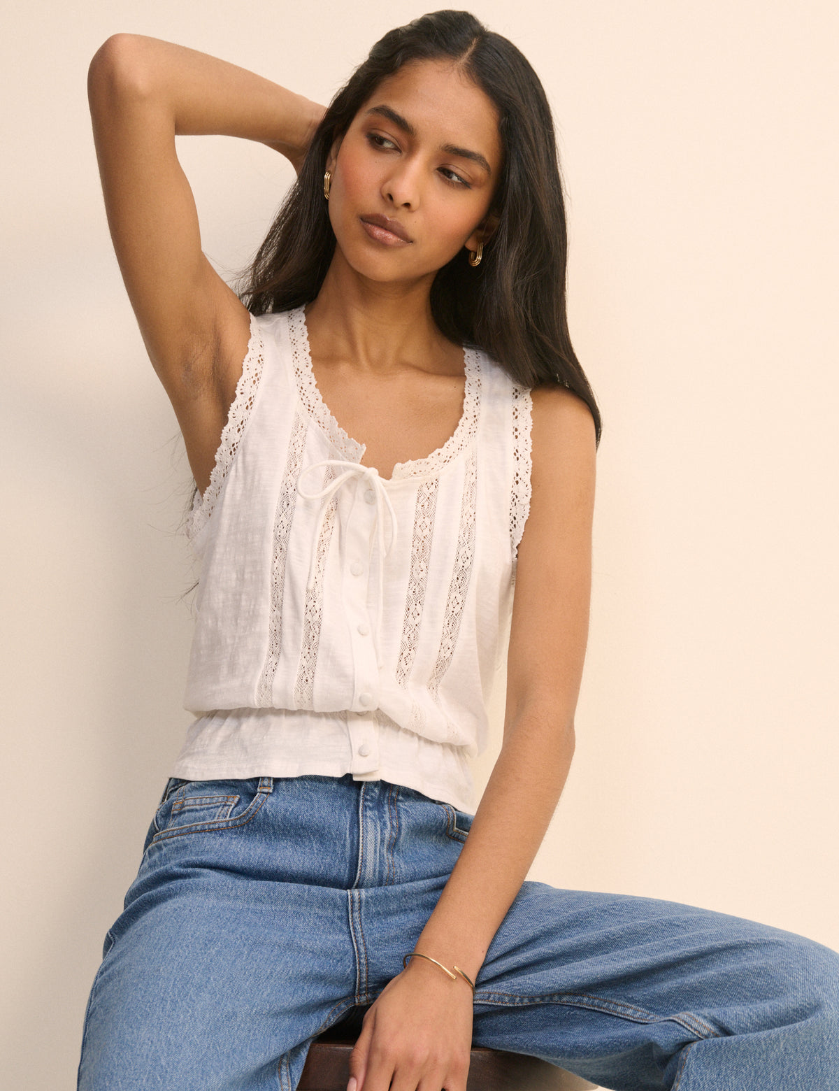 White Lace Trim Prairie Blouse