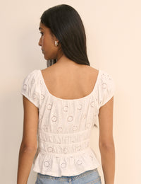 White Broderie Anglaise Shirred Milkmaid Top