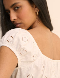 White Broderie Anglaise Shirred Milkmaid Top