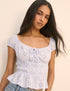 Blue Broderie Anglaise Shirred Milkmaid Top