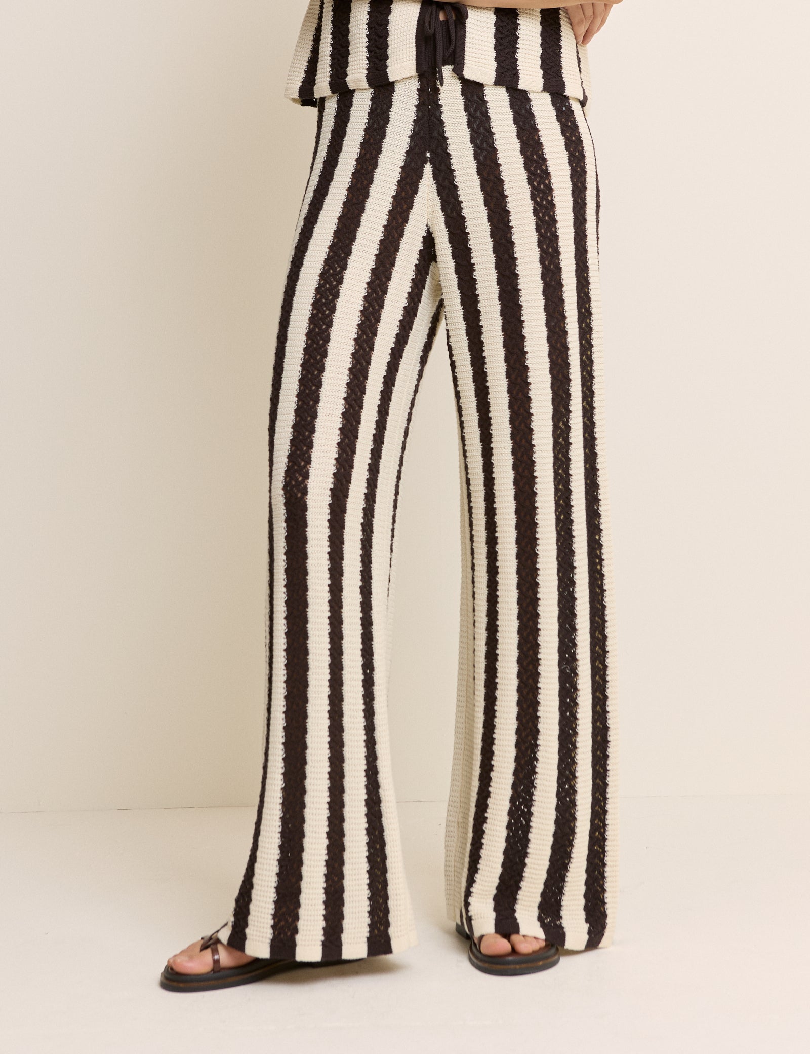 Brown And Cream Crochet Striped Trousers