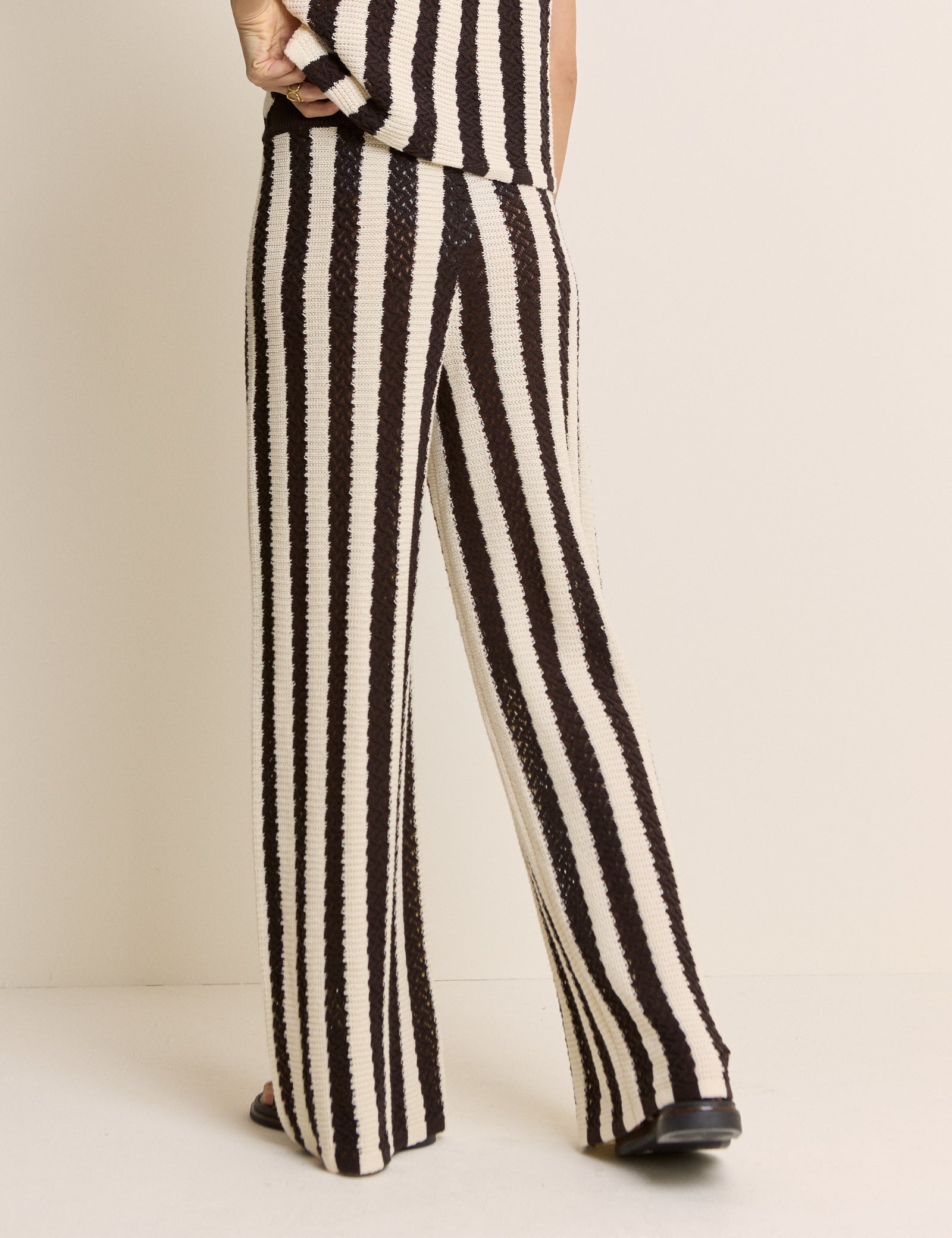 Brown And Cream Crochet Striped Trousers