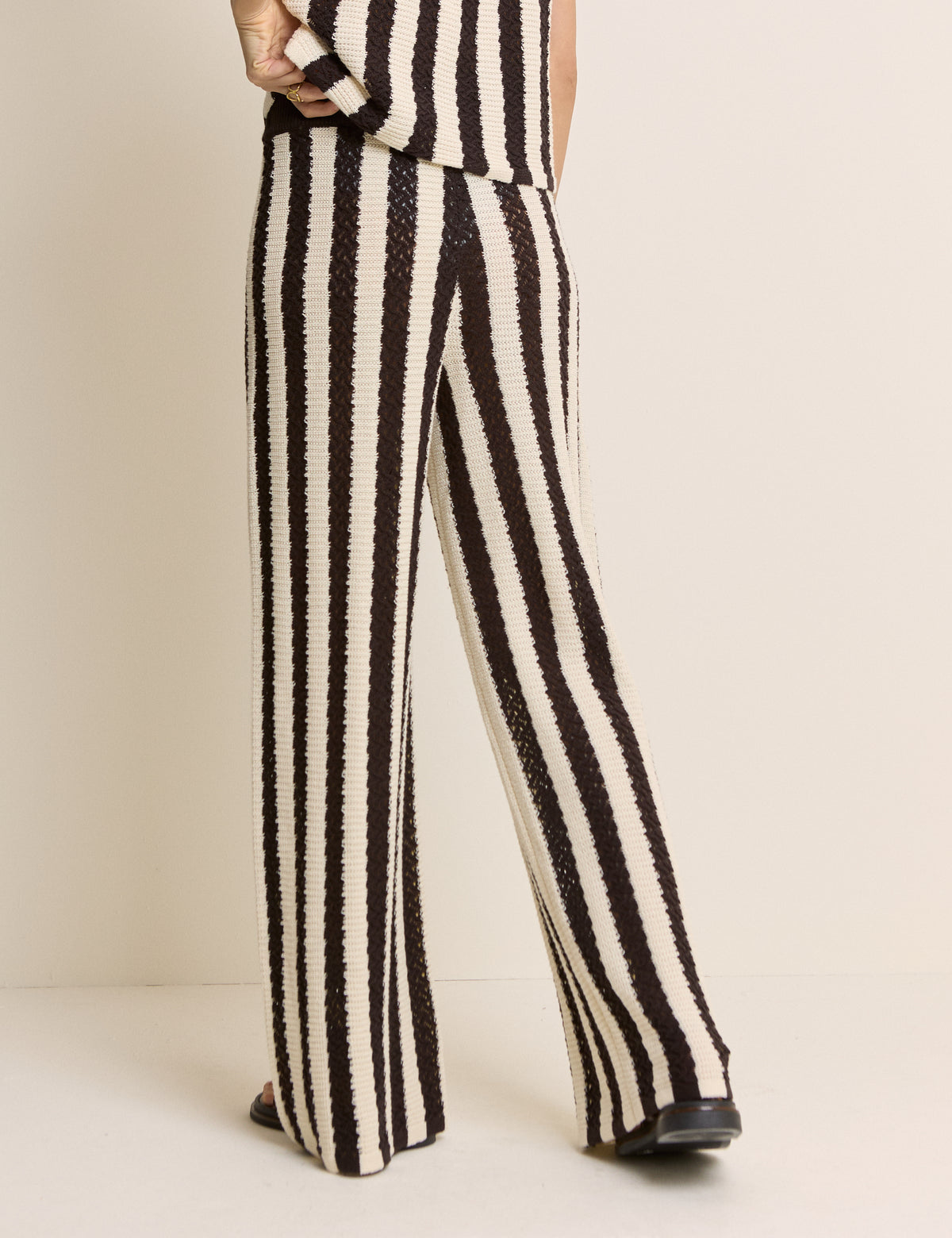 Brown And Cream Crochet Striped Trousers