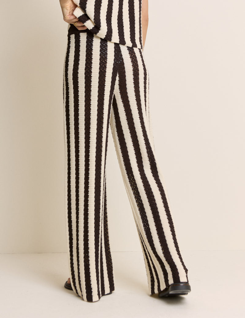 Brown And Cream Crochet Striped Trousers