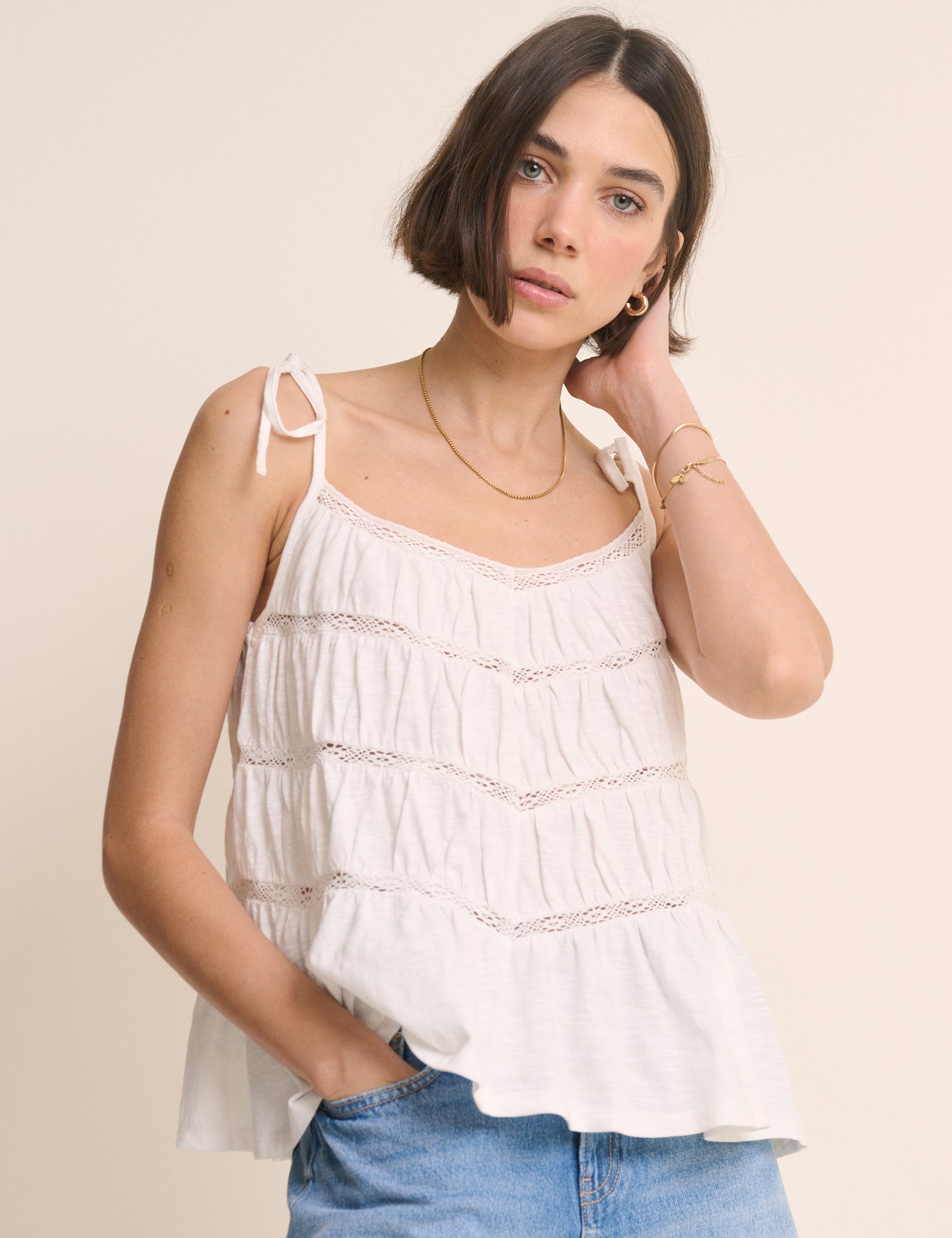 White Tiered Jersey Cami Top