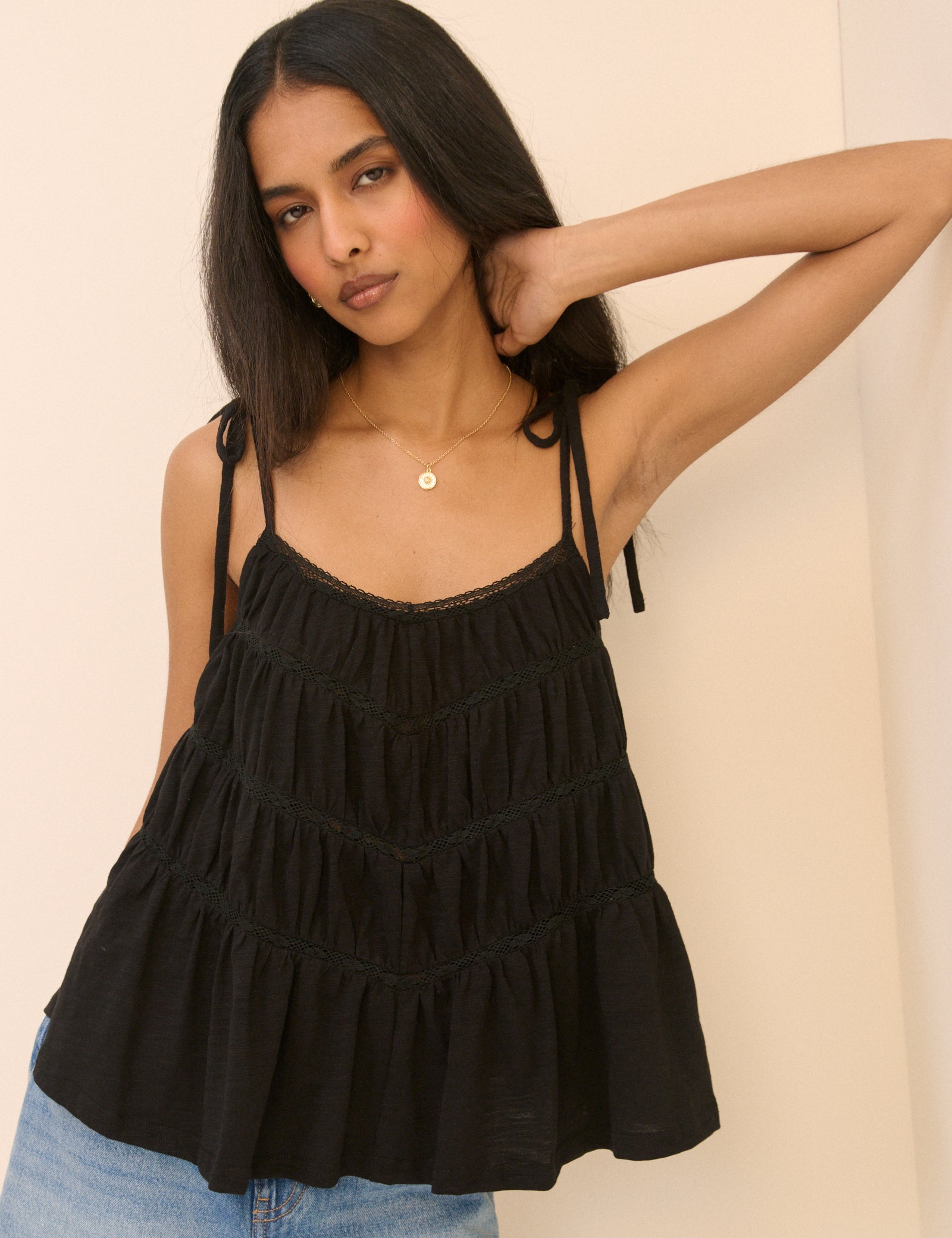 Black Tiered Jersey Cami Top