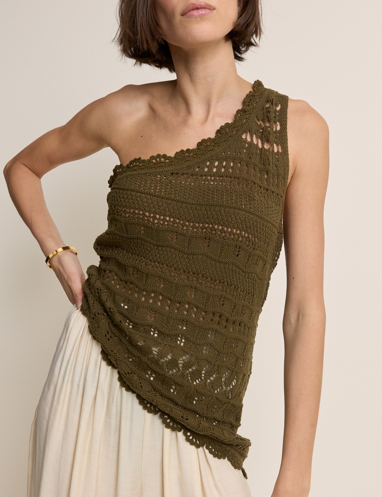 Green One Shoulder Crochet Top