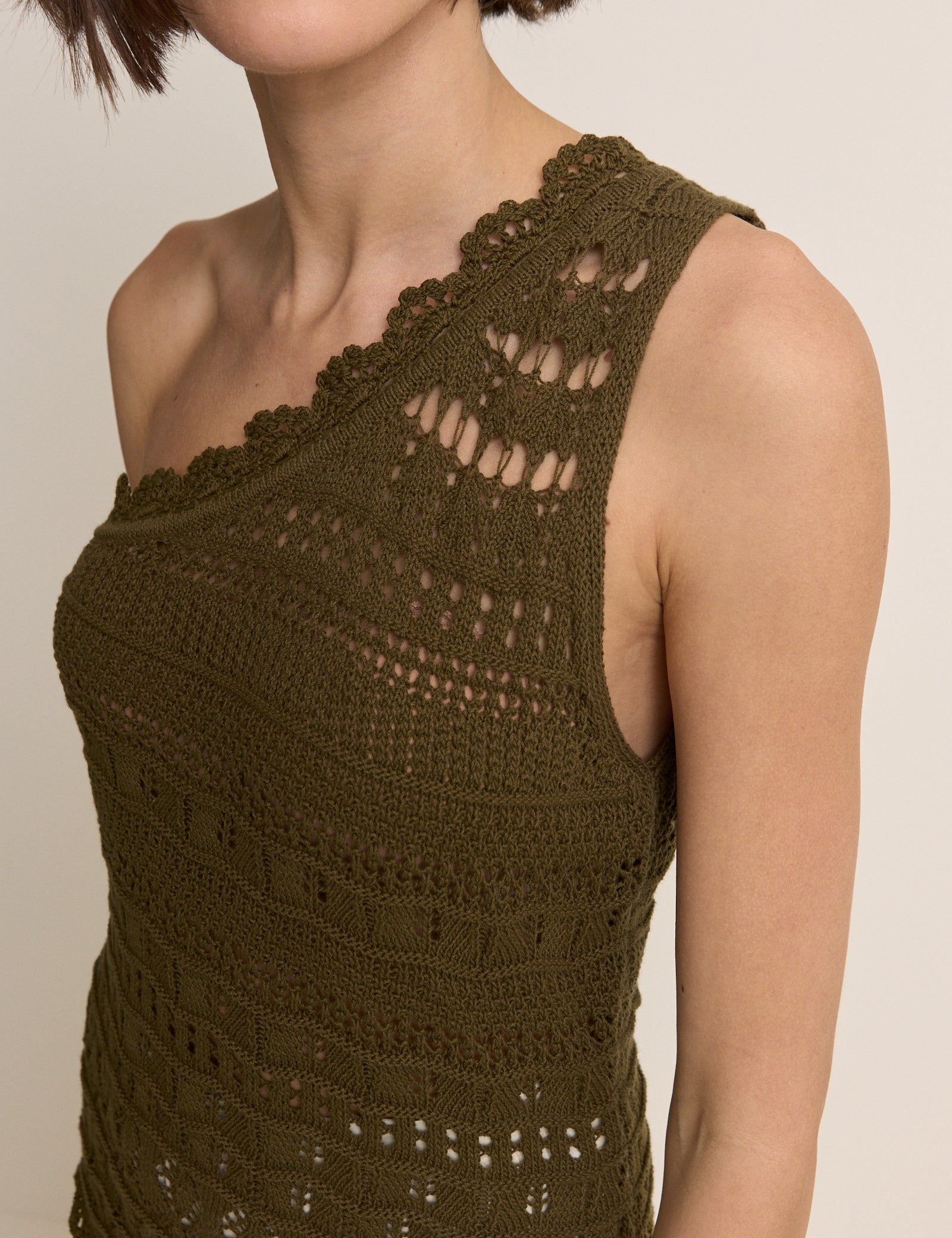 Green One Shoulder Crochet Top