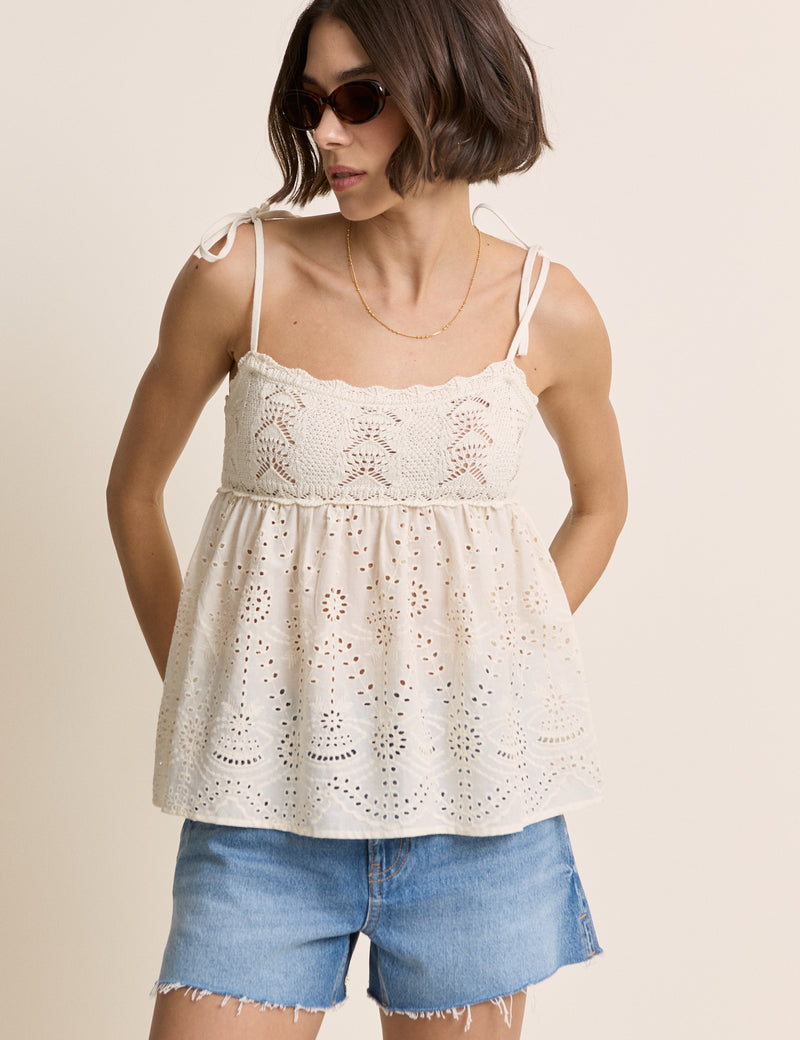 White Crochet Broderie Anglaise Cami Top