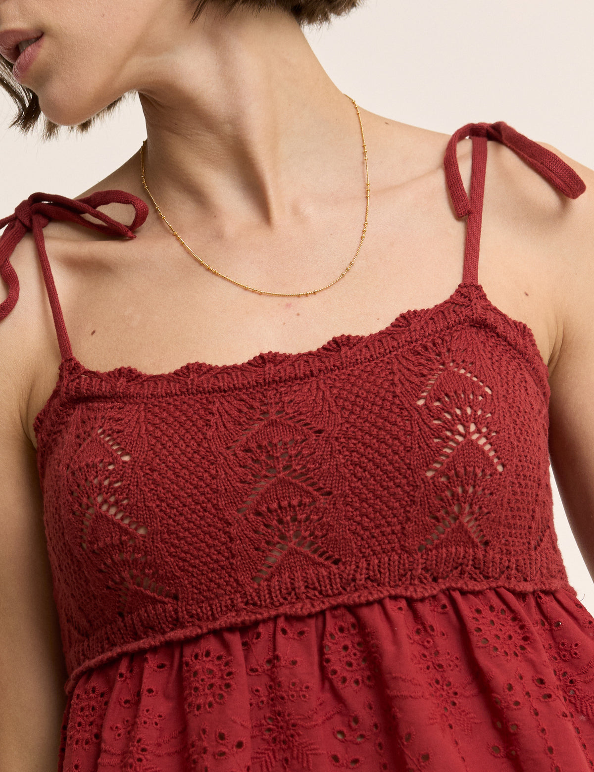 Red Crochet Broderie Anglaise Cami Top