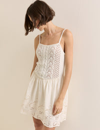 White Crochet Broderie Anglaise Mini Dress