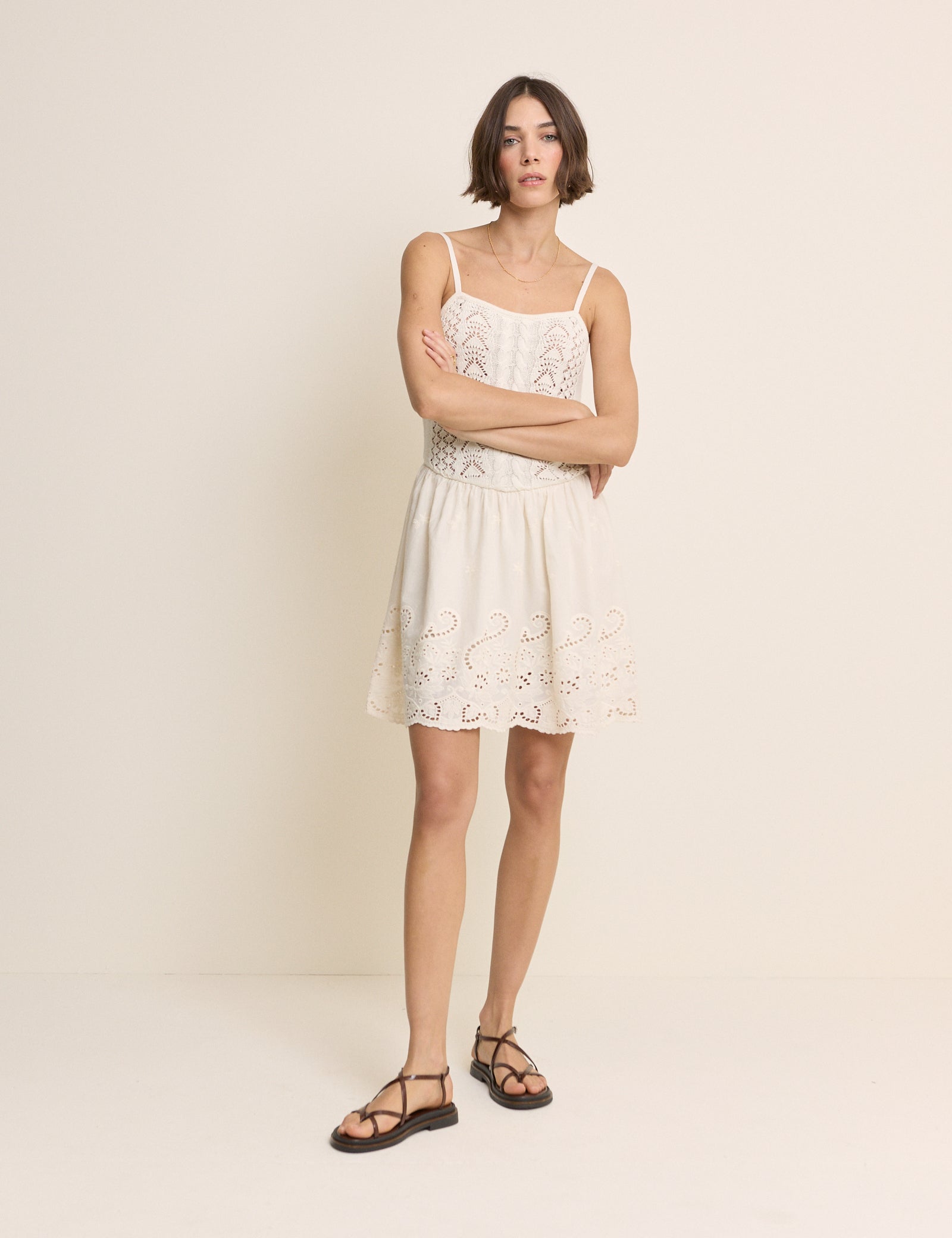 White Crochet Broderie Anglaise Mini Dress