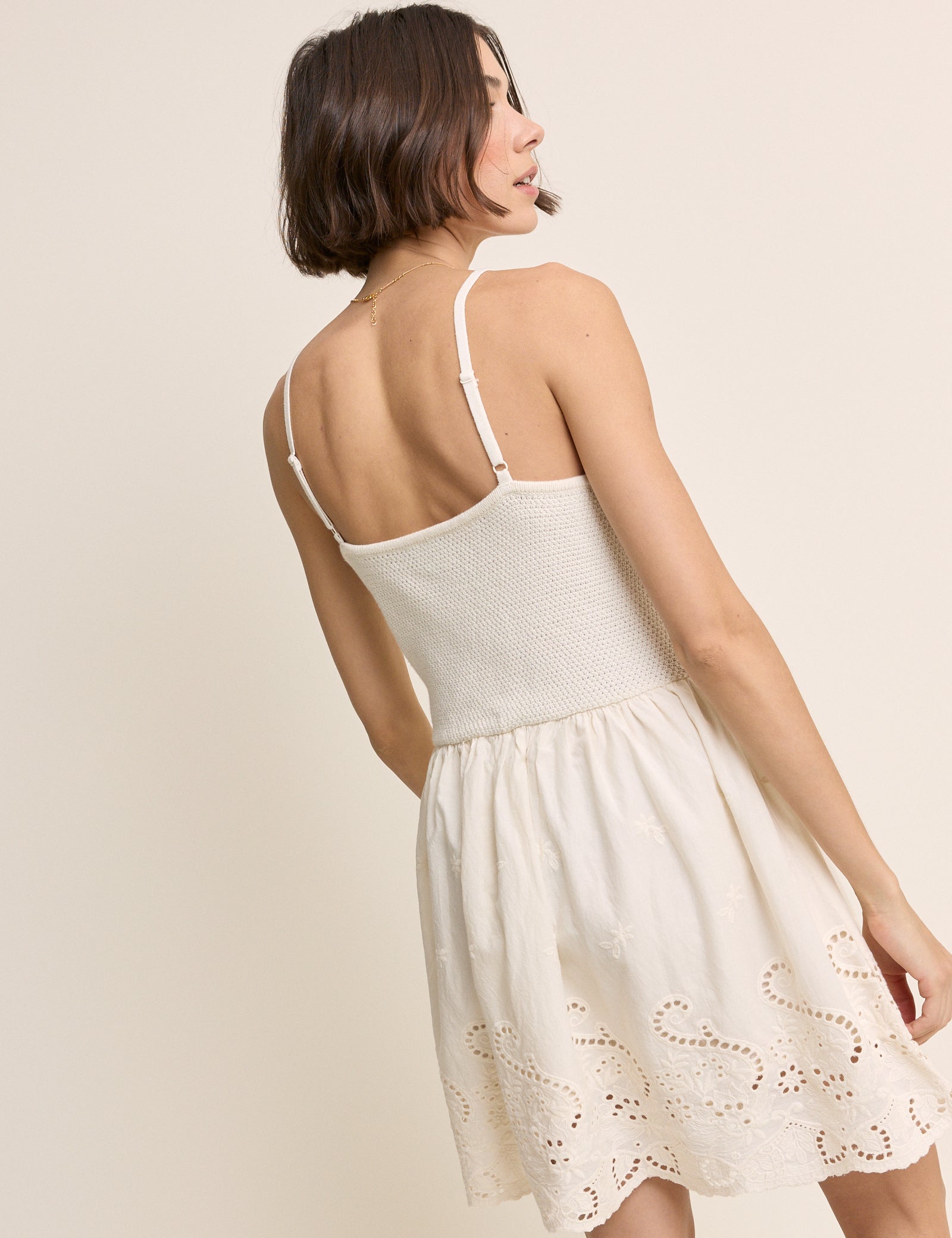 White Crochet Broderie Anglaise Mini Dress