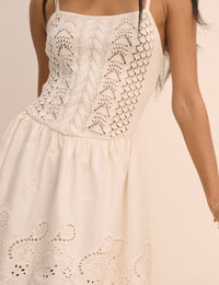 White Crochet Broderie Anglaise Mini Dress