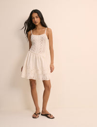 White Crochet Broderie Anglaise Mini Dress