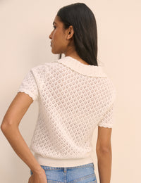 White Short Sleeve Crochet Collar Cardigan