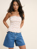 Cream Floral Printed Shirred Bandeau Top