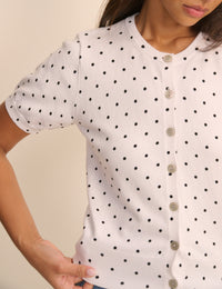 White Polka Dot Short Sleeve Cardigan
