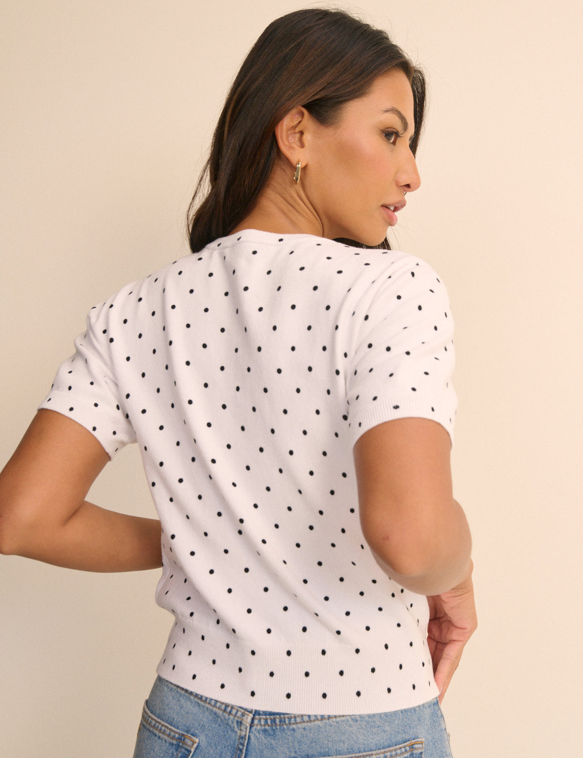 White Polka Dot Short Sleeve Cardigan