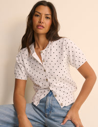 White Polka Dot Short Sleeve Cardigan