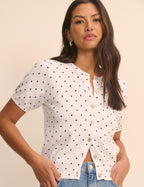 White Polka Dot Short Sleeve Cardigan