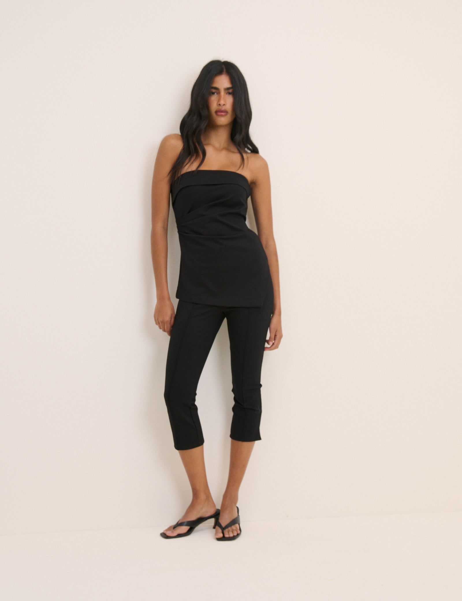 Black Jersey Ponte Longline Bandeau Top