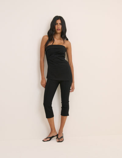 Black Jersey Ponte Longline Bandeau Top