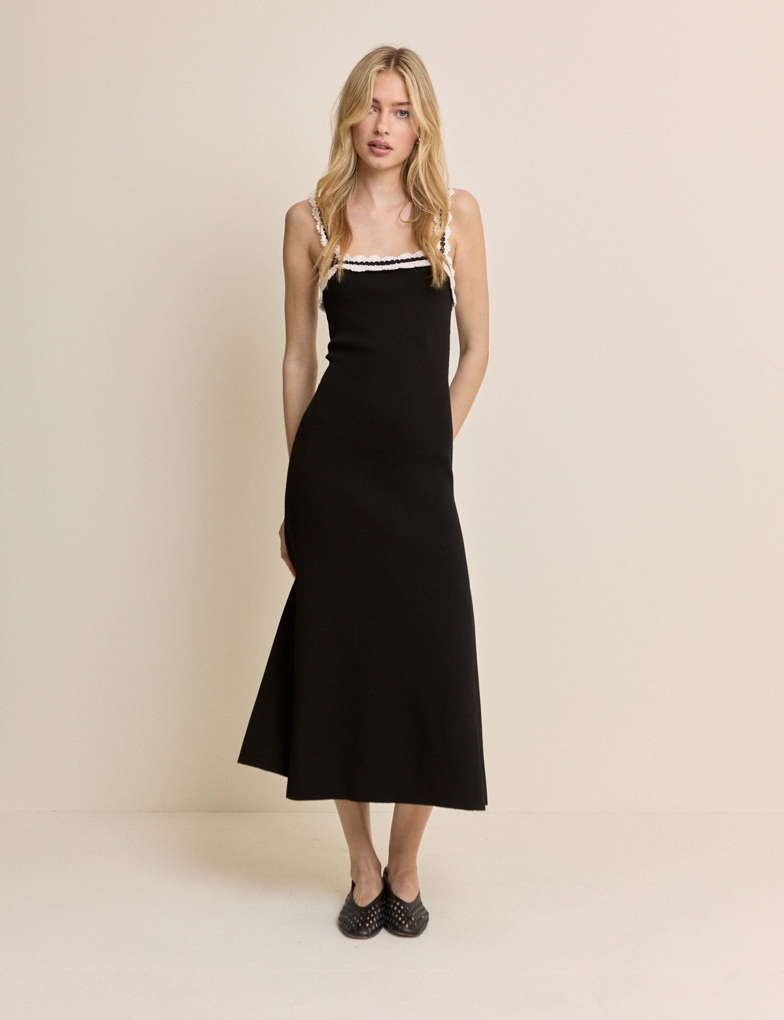 crochet trim midi dress Solmera Crochet Trim Midi Dress