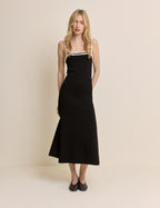 Black Crochet Trim Midi Dress