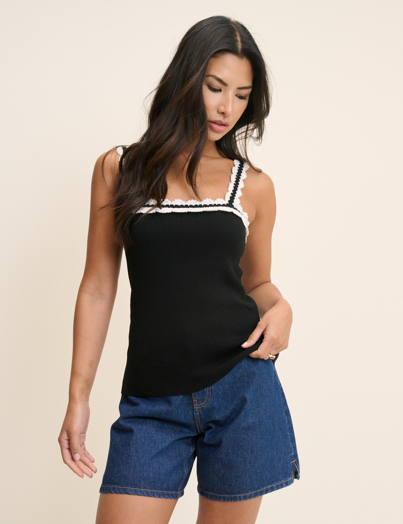 Black Crochet Trim Cami Top
