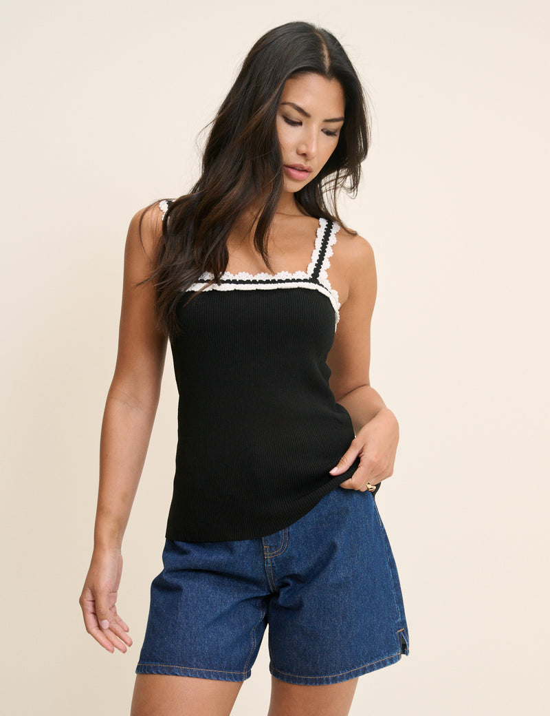 Black Crochet Trim Cami Top