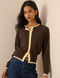 Brown and Yellow Slim Fit Cardigan