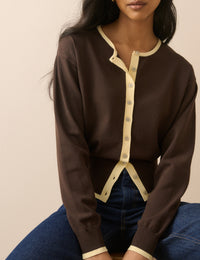 Brown and Yellow Slim Fit Cardigan
